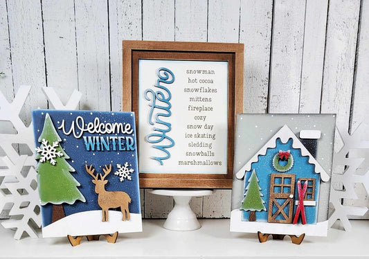 Winter Cabin Sign Trio