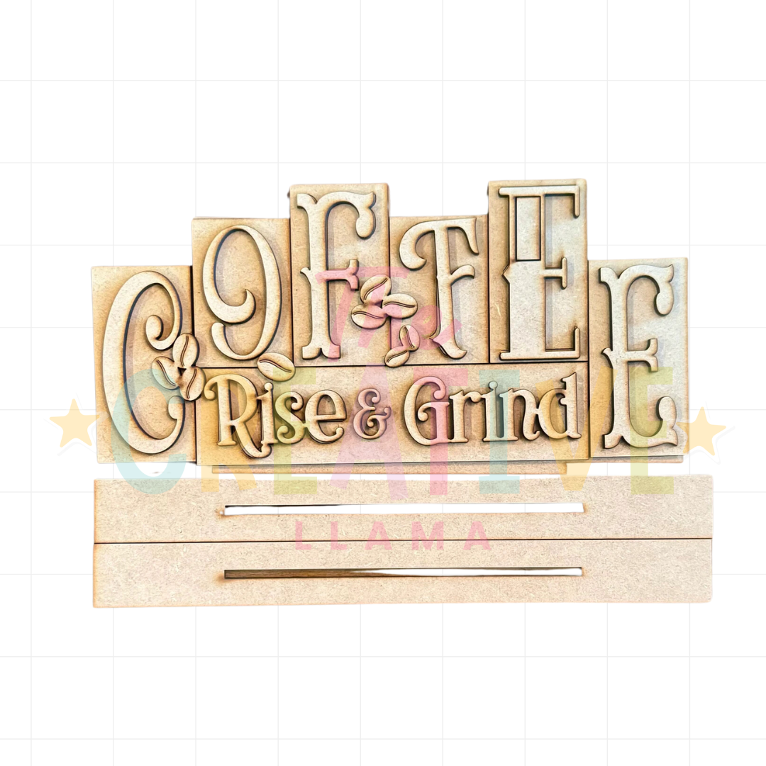 Coffee Rise & Grind Word Block