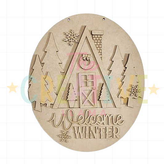 Winter Cabin Door Hanger